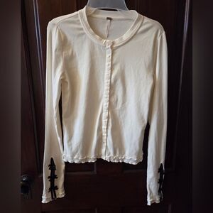 Free People Cream Button-Up Cardigan